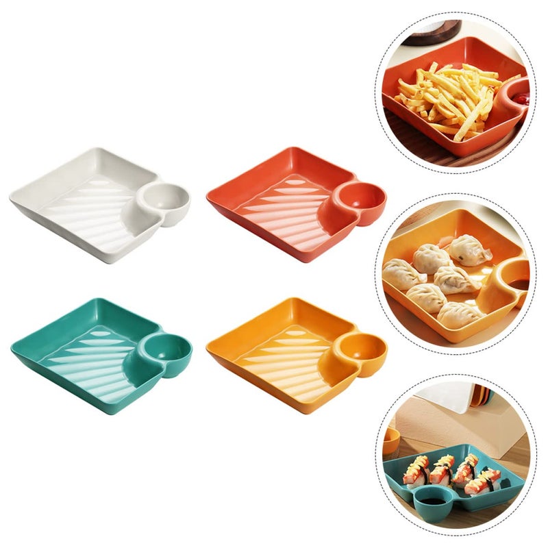 DANSR DANSR Premium Dip Serving Platter Modern Design Dumpling Plate Japanese Sushi Plate Plastic Square Plates with Sauce Holder Ideal for a Variety of Snacks and dips Chips and SalsaMulti 8  - Image 1