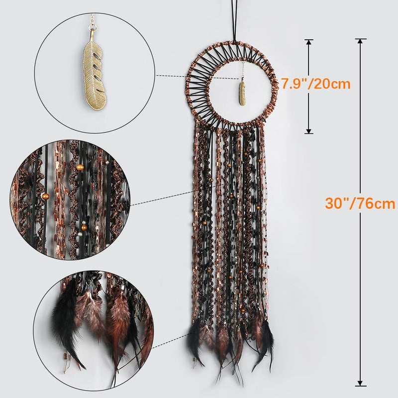 LOMOHOO Dream Catcher Gold Feather Pendant Handmade Traditional Dream Catchers Wall Hanging for Kids Bedroom Dorm Room Home Boho Decoration Bohemian Ornament Craft - Image 2
