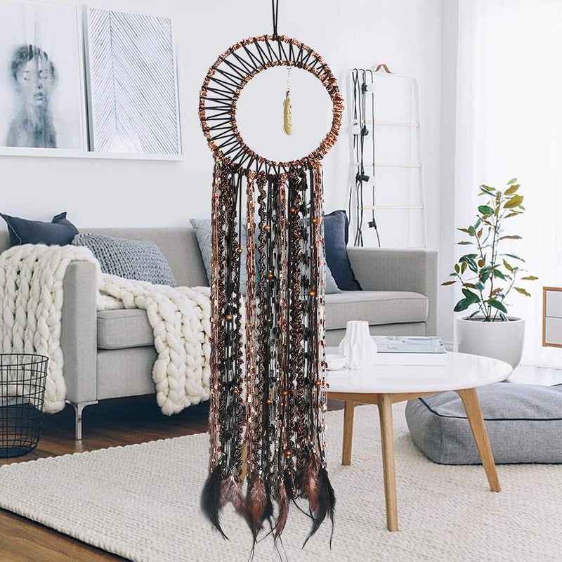LOMOHOO Dream Catcher Gold Feather Pendant Handmade Traditional Dream Catchers Wall Hanging for Kids Bedroom Dorm Room Home Boho Decoration Bohemian Ornament Craft - Image 3