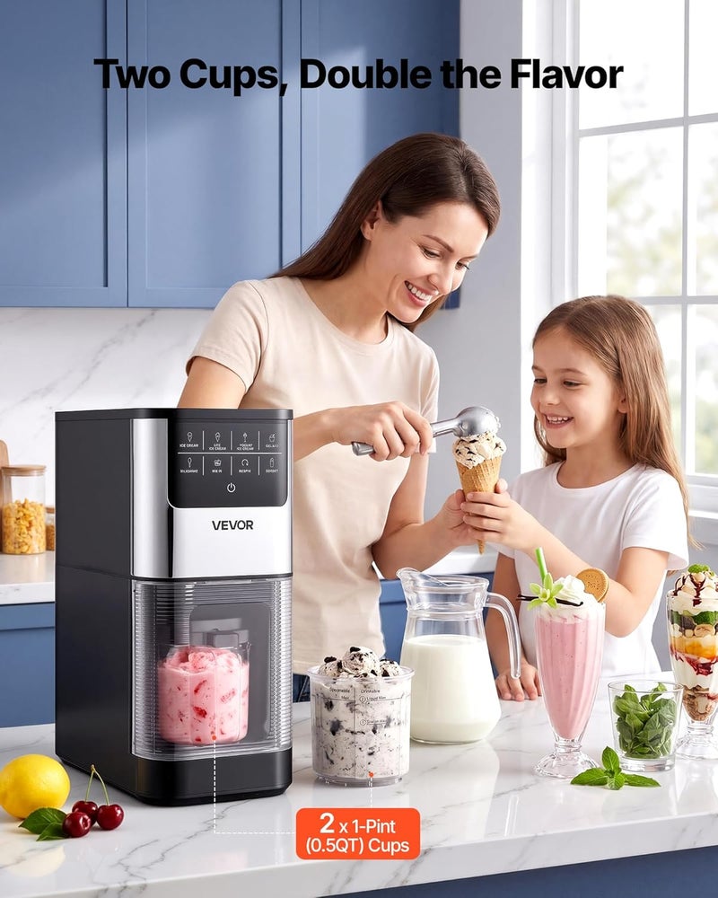 VEVOR Ice cream maker, 7-in-1 frozen treat maker for gelato, sorbet, milkshake, frozen yogurt & lite ice cream, homemade ice cream maker with one-touch mixin + respin for a smooth, creamy texture - Image 3