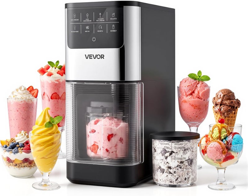 VEVOR Ice cream maker, 7-in-1 frozen treat maker for gelato, sorbet, milkshake, frozen yogurt & lite ice cream, homemade ice cream maker with one-touch mixin + respin for a smooth, creamy texture - Image 1
