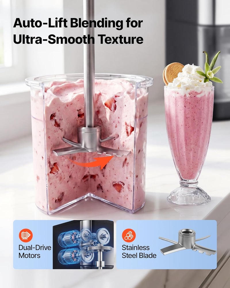 VEVOR Ice cream maker, 7-in-1 frozen treat maker for gelato, sorbet, milkshake, frozen yogurt & lite ice cream, homemade ice cream maker with one-touch mixin + respin for a smooth, creamy texture - Image 4