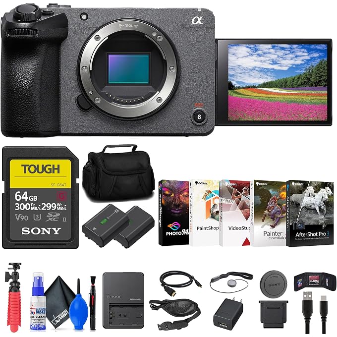 Sony FX30 Digital Cinema Camera (ILME-FX30B) + 64GB SF-G Tough Card + Bag + NP-FZ100 Compatible Battery + Charger + Photo Software + Flex Tripod + Hand Strap + Memory Wallet + More (Renewed) | For Filmmaking & Video Production | Includes 64GB SF-G TOUGH Card + Battery Charger + Camera Bag + Tripod + Memory Wallet - Image 1