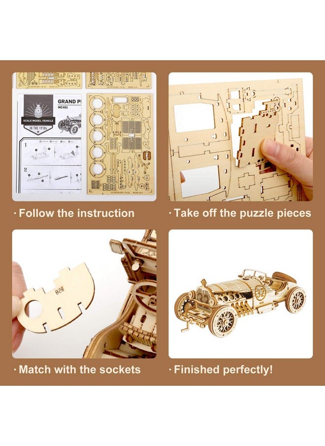 Robotime ROBOTIME Model Car Kits - Wooden 3D Puzzles - Model Cars to Build for Adults 1:16 Scale Model Grand Prix Car  - Image 4