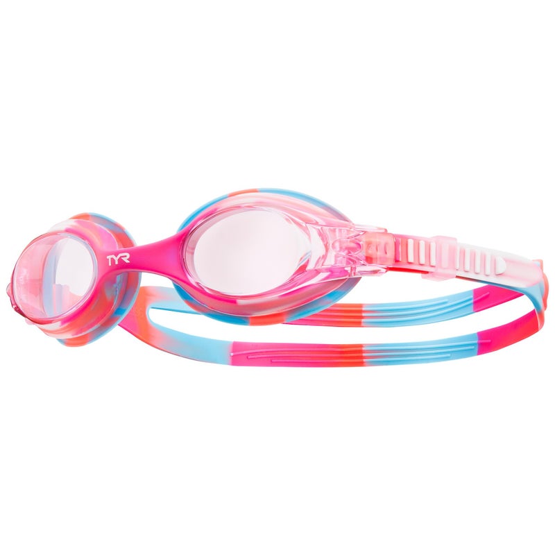 TYR Swimple Tie-Dye Kids' Swim Goggles - Non-Mirrored Swimming Goggles for Competitive Training and Recreation - Anti-Fog, UVA/UVB Protection, Watertight Seal - Pink/White - Image 1