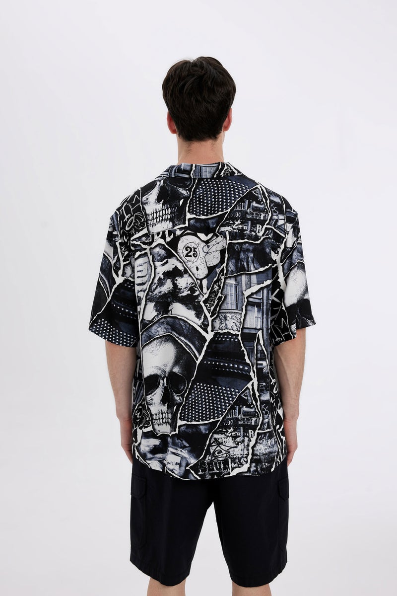 DeFacto Man Relax Fit Printed Viscose Short Sleeve Shirt - Image 5