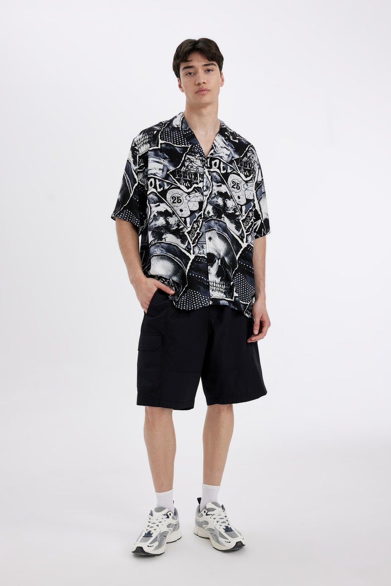 DeFacto Man Relax Fit Printed Viscose Short Sleeve Shirt - Image 2