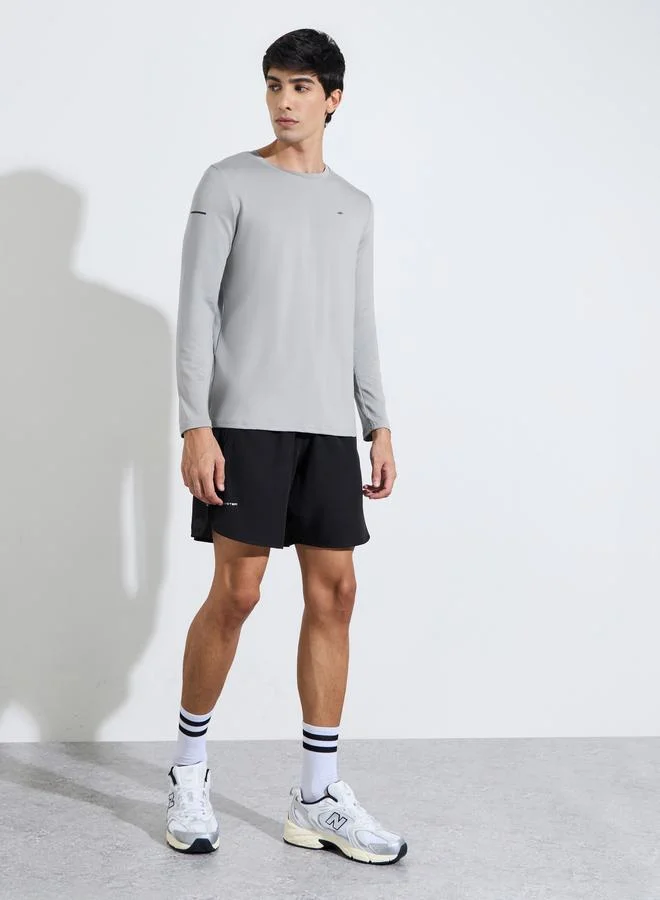 Styli Active Grey Chest Print Muscle Fit Active T-Shirt