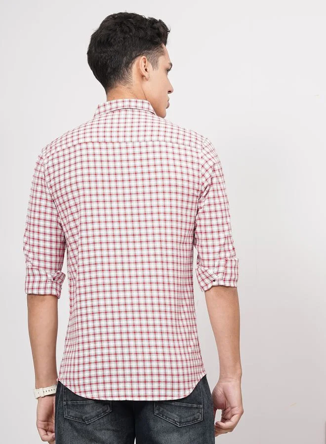 شركة المرآب الهندية Men Slim Fit Checkered Full Sleeves Cutaway Collar Casual Shirt