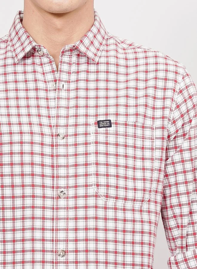 شركة المرآب الهندية Men Slim Fit Checkered Full Sleeves Cutaway Collar Casual Shirt