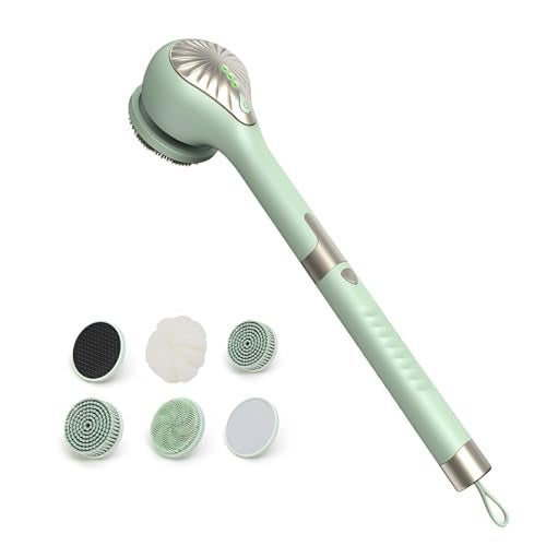 Yoidesu Electric Body Brush Back Scrubber for Shower, IPX6 Water Proof Bath Brush with Long Handle, 6 Heads 3 Speeds Rechargeable Electric Spin Scrubber for Cleanse, Massage, Exfoliate - Image 1