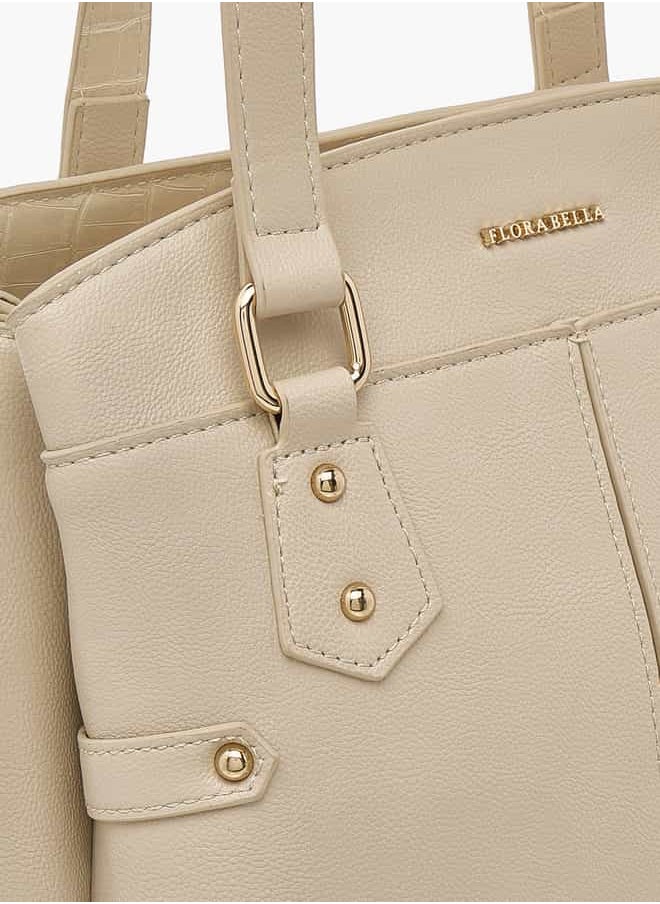 Flora Bella By Shoexpress Women Solid Tote Bag with Zip Closure and Detachable Strap  - Image 4