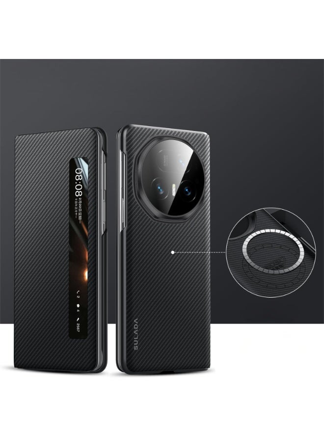 for Honor Magic V5 Case, 【Compatible with Mag-Safe】, Carbon Fiber Texture PU Leather, Slim Skin-friendly Military-Grade Drop Magnetic Protective Shockproof Phone Cover for Magic V5 5G - Image 2