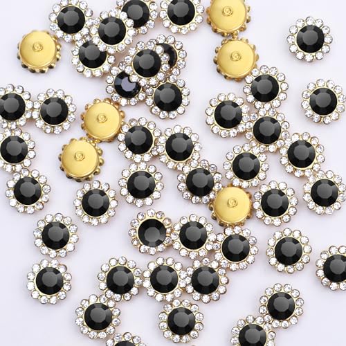Jyukan 50Pcs Rhinestone Buttons Embellishments Sew On Crystal Rhinestones Flatback Beads Buttons with Diamond,Black - Image 1