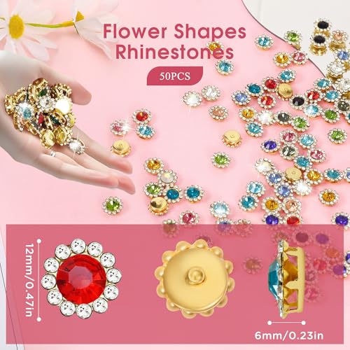 Jyukan 50Pcs Rhinestone Buttons Embellishments Sew On Crystal Rhinestones Flatback Beads Buttons with Diamond,Black - Image 2