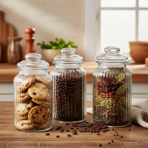 Ash  Roh Ash & Roh® 1500 ML Glass Storage Jars - Clear Glass Jars with Airtight Lids airtight glass Kitchen Jars for Canning, Fermenting (3 PACK) - Image 1