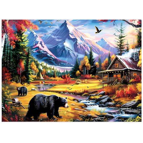 Jeacirio 500 Pieces Jigsaw Puzzles for Adults Puzzle Bear Mountain Nature Puzzle for Elderly Recycled Paper Puzzle 500 Pieces Challenging Puzzle Family Game Great Gift for Friends 205 x 15 Inch - Image 1