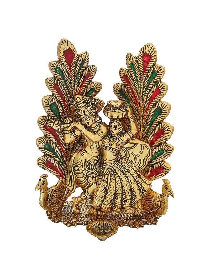 CHHARIYA CRAFTS تمثال رادا كريشنا المعدني من تشهاريا كرافت مع تصميم دييا وطاووس (معدن، ذهب) - Image 2