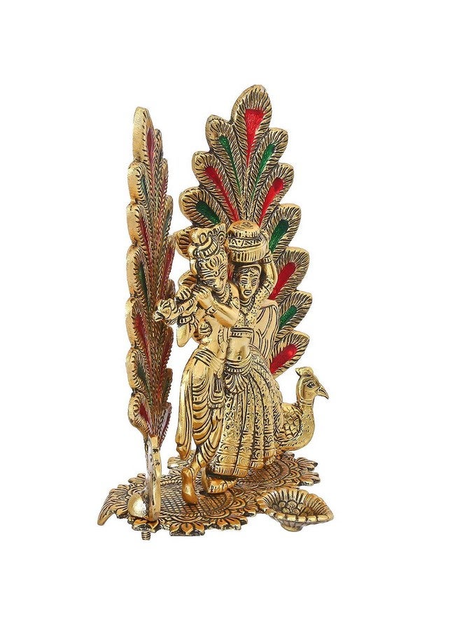CHHARIYA CRAFTS تمثال رادا كريشنا المعدني من تشهاريا كرافت مع تصميم دييا وطاووس (معدن، ذهب) - Image 3