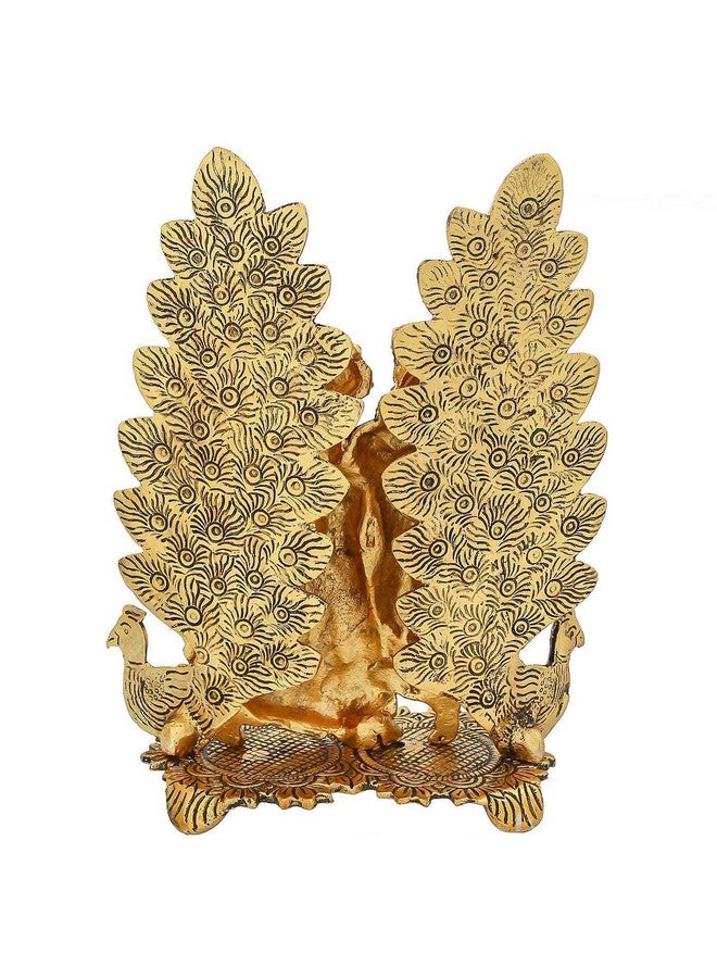 CHHARIYA CRAFTS تمثال رادا كريشنا المعدني من تشهاريا كرافت مع تصميم دييا وطاووس (معدن، ذهب) - Image 4