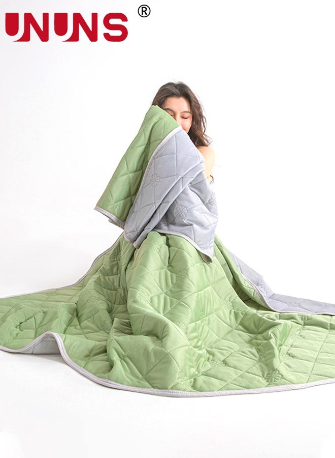 UNUNS Summer Quilt Queen Size,Double Side Cooling Blanket for Hot Sleepers,Washable Lightweight Soft Breathable All Seasons Cooling Throw for Night Sweats,Green Gray - Image 1