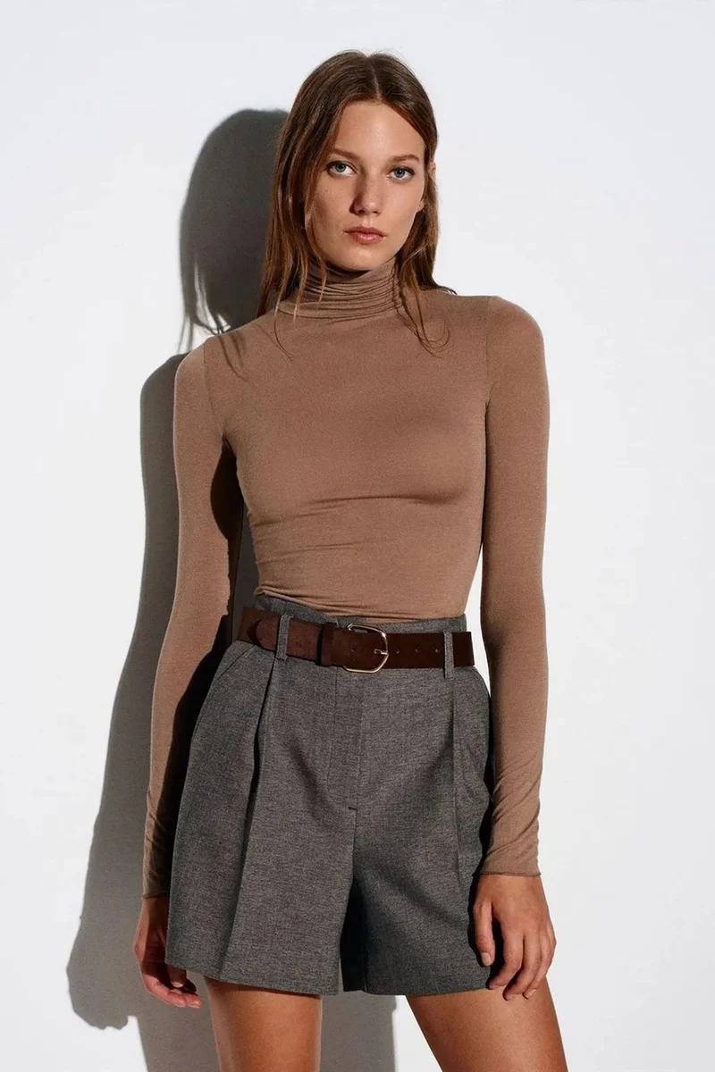 DILVIN Slim Fit Turtleneck Jersey Blouse