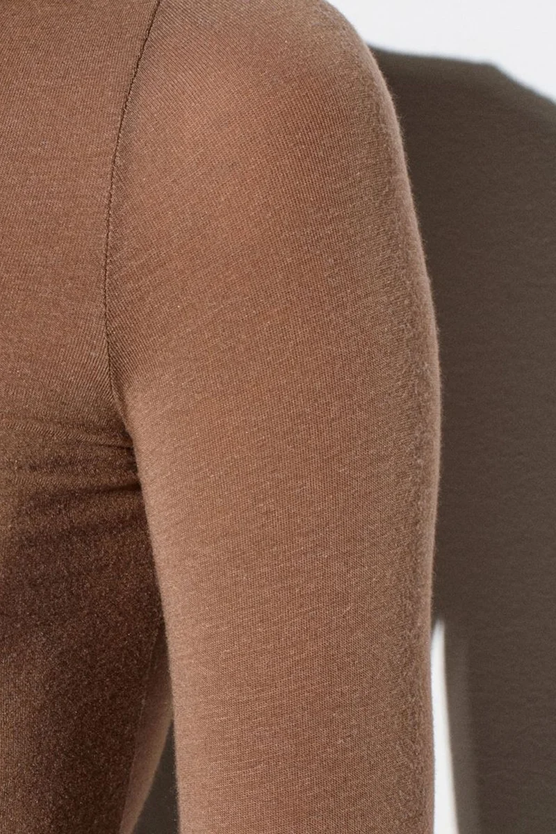 Dilvin Mocha Brown DILVIN Slim Fit Turtleneck Jersey Blouse for Women | Best Price UAE