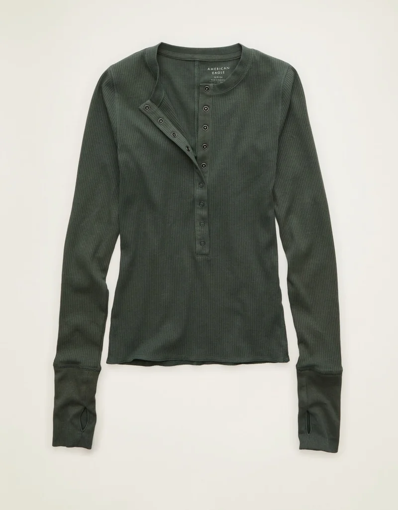 American Eagle  AE Long Sleeve Henley T-Shirt for Men | Best Price UAE