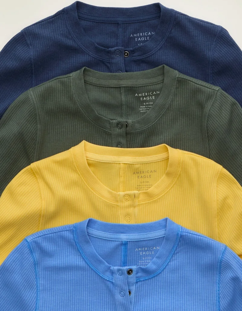 American Eagle  AE Long Sleeve Henley T-Shirt for Men | Best Price UAE