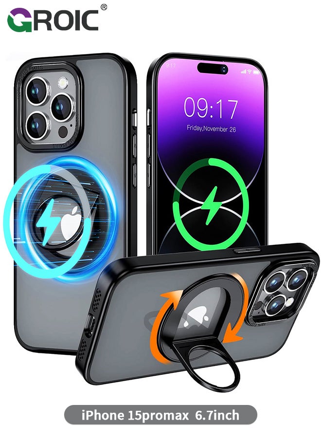 GROIC For iPhone 15 Pro Max Case with Magnetic Invisible Stand, Compatible with MagSafe,Translucent Phone Cover with Lens Protection,iPhone 15 Pro Max 6.7'' Shockproof Phone Shell  - Image 1