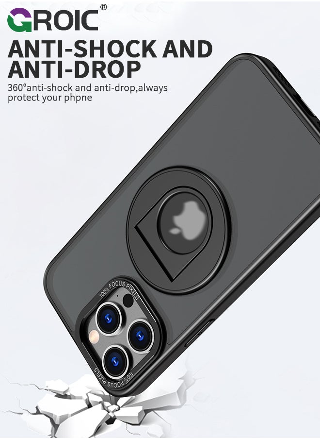 For iPhone 15 Pro Max Case with Magnetic Invisible Stand, Compatible with MagSafe,Translucent Phone Cover with Lens Protection,iPhone 15 Pro Max 6.7'' Shockproof Phone Shell