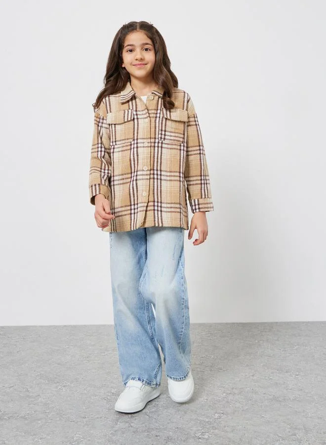 Styli Kids Khaki Plaid Buttoned Jackets