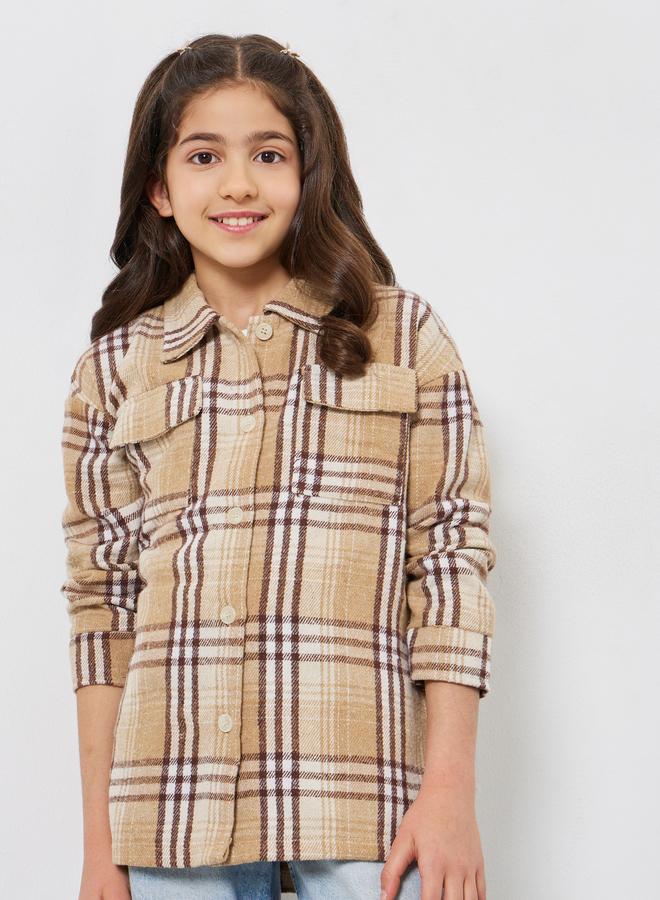 Styli Kids Khaki Plaid Buttoned Jackets - Image 3