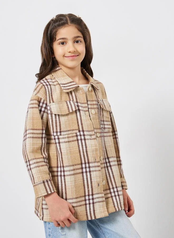 Styli Kids Khaki Plaid Buttoned Jackets