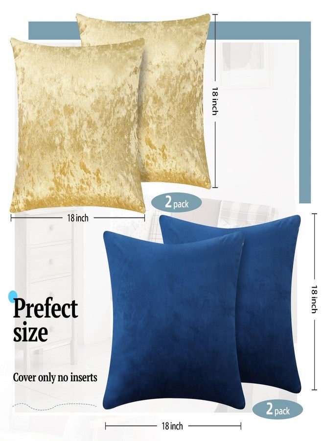 Irenare 4 Pcs Velvet Pillow Covers Winter Throw Pillow Cases 18 x 18 Inch Soft Cushion Cover for Couch Bed Sofa Xmas Day(Navy Blue, Gold) - Image 2