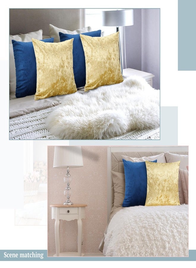 Irenare 4 Pcs Velvet Pillow Covers Winter Throw Pillow Cases 18 x 18 Inch Soft Cushion Cover for Couch Bed Sofa Xmas Day(Navy Blue, Gold) - Image 4