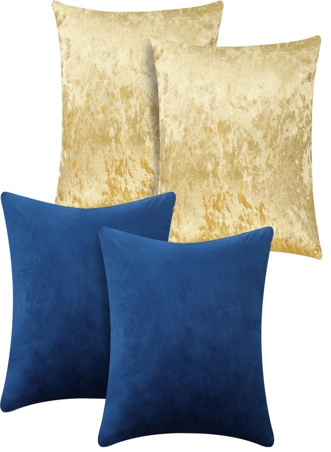 Irenare 4 Pcs Velvet Pillow Covers Winter Throw Pillow Cases 18 x 18 Inch Soft Cushion Cover for Couch Bed Sofa Xmas Day(Navy Blue, Gold) - Image 1