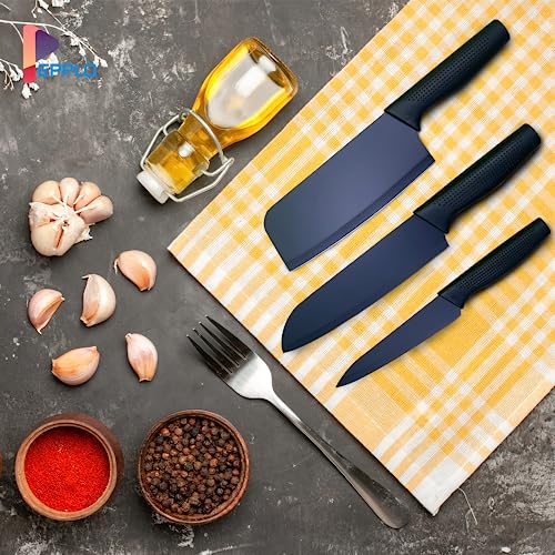 pepplo Kitchen Knife, Meat Knife,Professional Chefâ€™s Knife, Sharp Blade with Ergonomic Handle for Home Kitchen and Restaurant - Black, Set of 3, Stainless Steel - Image 3