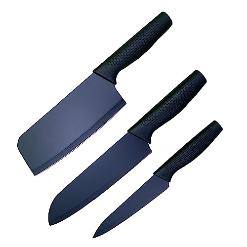 pepplo Kitchen Knife, Meat Knife,Professional Chefâ€™s Knife, Sharp Blade with Ergonomic Handle for Home Kitchen and Restaurant - Black, Set of 3, Stainless Steel - Image 1