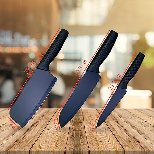 pepplo Kitchen Knife, Meat Knife,Professional Chefâ€™s Knife, Sharp Blade with Ergonomic Handle for Home Kitchen and Restaurant - Black, Set of 3, Stainless Steel - Image 2