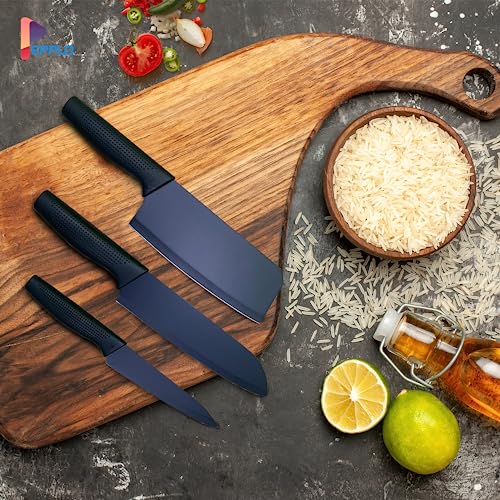pepplo Kitchen Knife, Meat Knife,Professional Chefâ€™s Knife, Sharp Blade with Ergonomic Handle for Home Kitchen and Restaurant - Black, Set of 3, Stainless Steel - Image 5