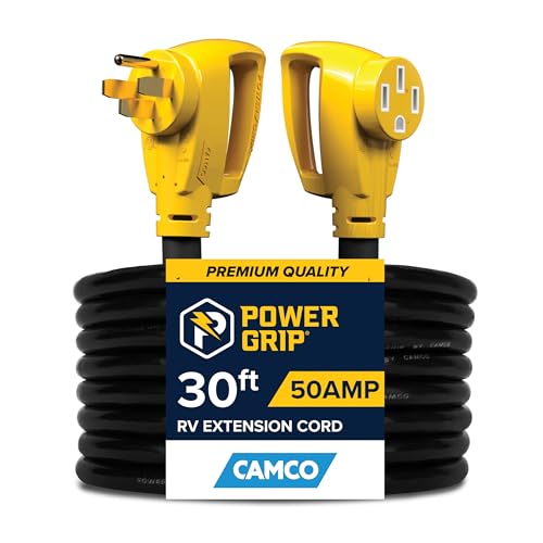 Camco Power Grip 30-Ft 50-Amp Camper/RV Extension Cord - Features Copper 6/3 + 8/1-Gauge Wires for Superior Conductivity - Rated for 125/250 V/12,500 W - Coated w/Heat-Resilient PVC (55195) - Image 1