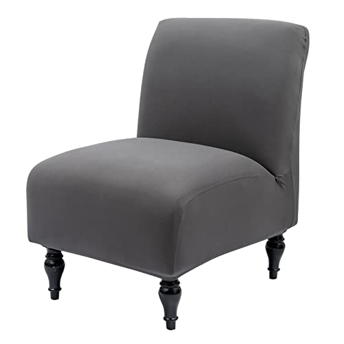 Iauddy Armless Accent Slipper Chair Cover SlipcoverStretch Spandex Removable Jacquard NonSlip Silp Cover for Accent Chair Without Arms Furniture Protector for Living Dining RoomDark Gray 1 - Image 1