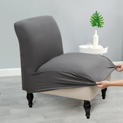 Iauddy Armless Accent Slipper Chair Cover SlipcoverStretch Spandex Removable Jacquard NonSlip Silp Cover for Accent Chair Without Arms Furniture Protector for Living Dining RoomDark Gray 1 - Image 3