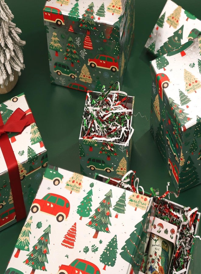 PAPER FAIR 5PCS Christmas Nesting Gift Boxes Set, Silver Foil Mirrored Xmas Tree Car Square Cardboard Nested Box w/Lid, for Gift Wrapping New Year, Assorted Size - Image 4