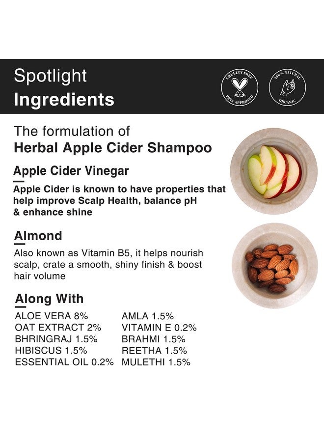 Apple Cider Vinegar Shampoo For Hair Damage Repair, Ph Balance, Anti Hair Fall, Dandruff, Frizz, Split Ends, Dry Hair | Pro Vitamin B5 1%, Oat, Hibiscus, Keratin For Men & Women, 300Ml