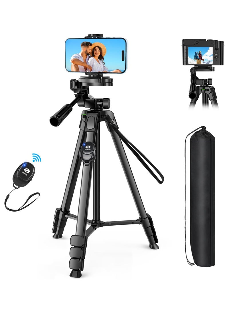 Generic - Tripod Stand for Camera and Mobile Phone, 157cm Lightweight iPhone Tripod with Remote for Video Recording, Portable Aluminum Travel Tripod with Bag - Image 1