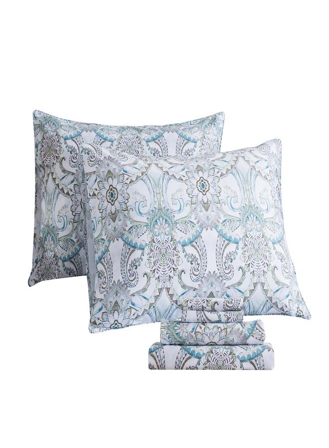 FADFAY Blue Paisley Sheets Set King Classic Boho Paisley Bedding Luxurious Bohemian Damask Paisley Bed Sheet Breathable 100% Egyptian Cotton 800 Thread Count Deep Pocket Fitted Sheet 4Pcs, King Size - Image 2