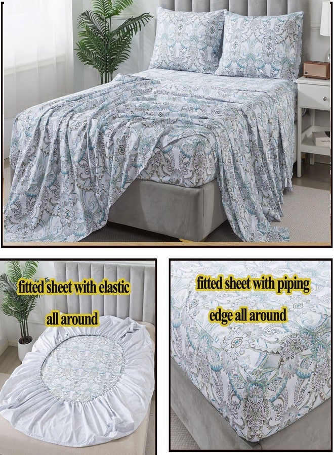 FADFAY Blue Paisley Sheets Set King Classic Boho Paisley Bedding Luxurious Bohemian Damask Paisley Bed Sheet Breathable 100% Egyptian Cotton 800 Thread Count Deep Pocket Fitted Sheet 4Pcs, King Size - Image 4