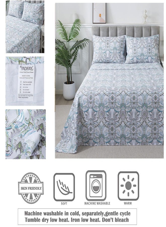 FADFAY Blue Paisley Sheets Set King Classic Boho Paisley Bedding Luxurious Bohemian Damask Paisley Bed Sheet Breathable 100% Egyptian Cotton 800 Thread Count Deep Pocket Fitted Sheet 4Pcs, King Size - Image 3